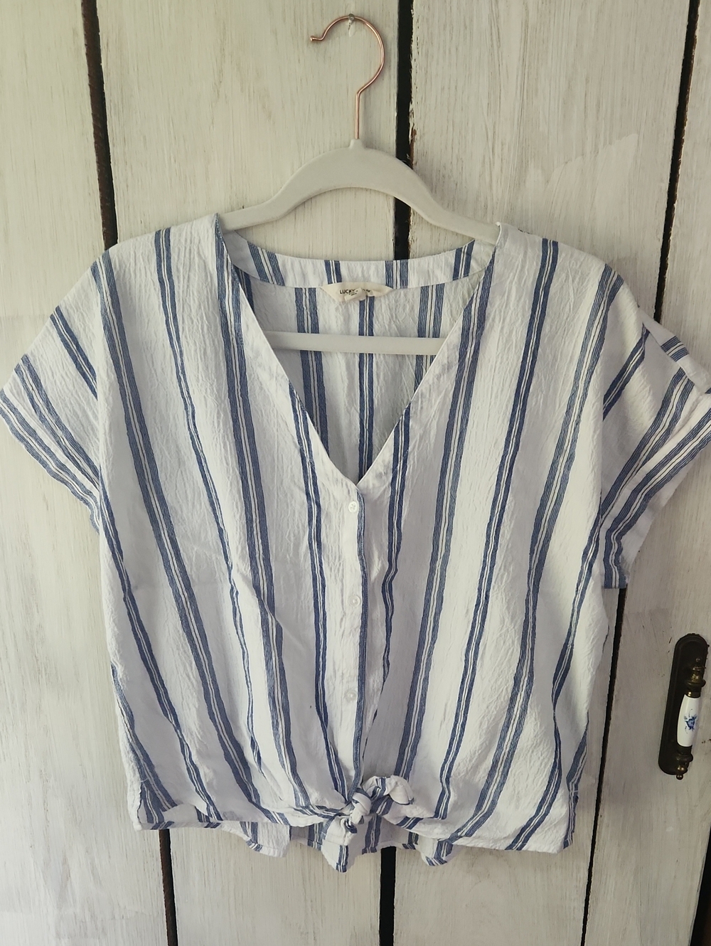 Lucky Brand Striped Tie Front Button Down Blouse Size Large